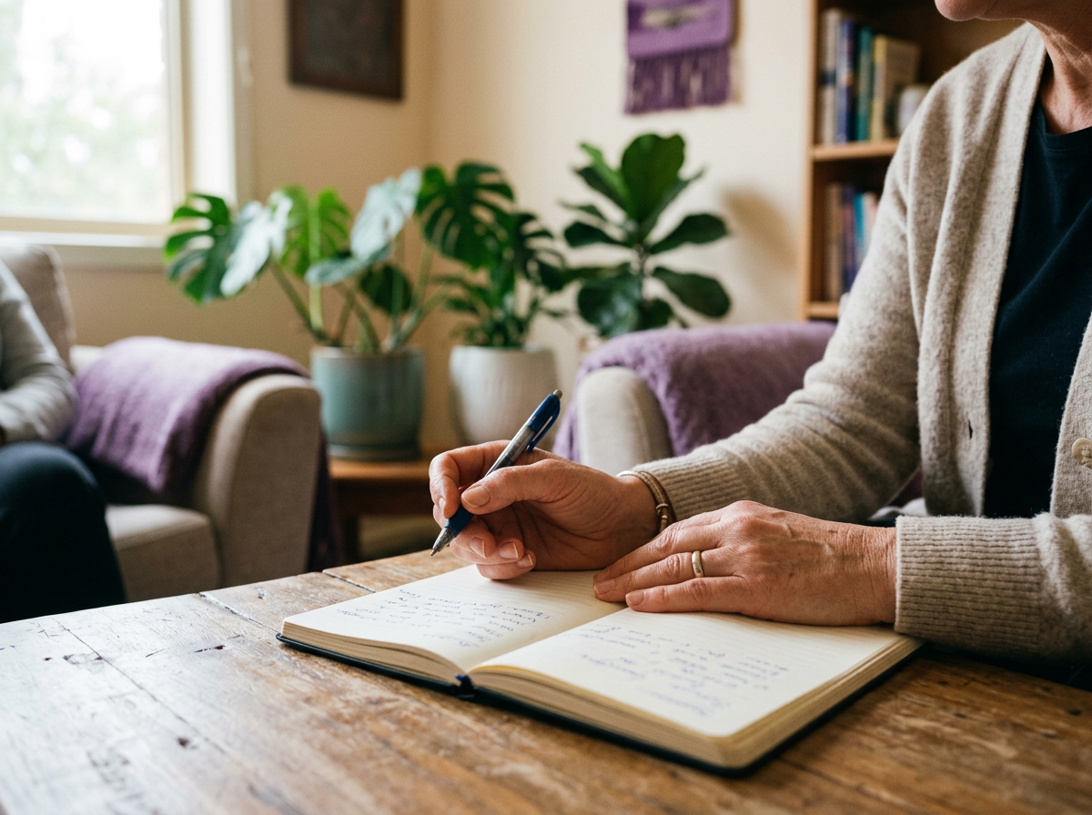 Psychologist taking session notes during NDIS counselling Westmead Universal Ability